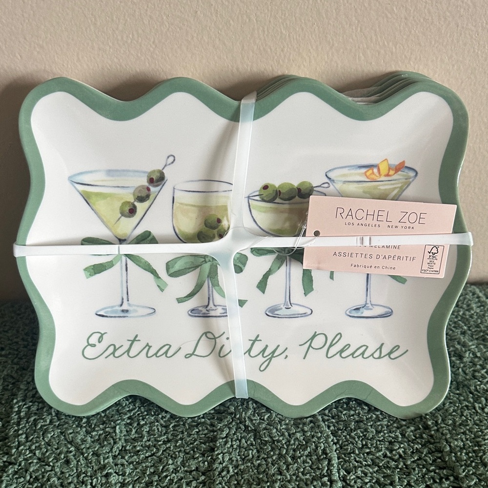 Rachel Zoe Melamine Appetizer Plates Extra Dirty Martini 🍸 Set of 6 NEW!